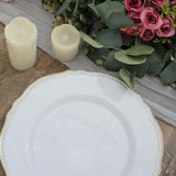 10 Pack | 10inch White / Gold Scalloped Rim Plastic Dinner Plates