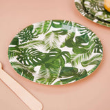 25 Pack | Tropical Palm Leaf Mix 7inch Dessert Disposable Paper Plates, Appetizer Salad Plates