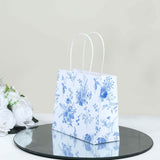 12 Pack White Blue Paper Gift Bags With Handles in French Toile Pattern