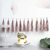 12 Pack | Pre-Tied Rose Gold Paper Fringe Tassels with Garland String, Hanging Streamer Banner