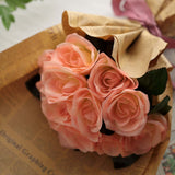 12inches Peach Artificial Velvet-Like Fabric Rose Flower Bouquet Bush