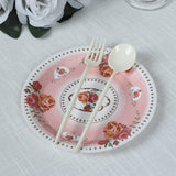 25 Pack Dusty Rose Round Floral Paper Salad Plates, Disposable Appetizer Dessert Plates