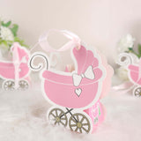 25 Pack | Pink Baby Paper Stroller Party Favor Gift Boxes, Cardstock Carriage