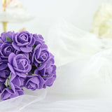 48 Roses | 1Inch Purple Real Touch Artificial DIY Foam Rose Flowers With Stem, Craft Rose Buds
