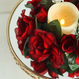 4 Pack | 3inches Black/Red Artificial Silk Rose Flower Candle Ring Wreaths