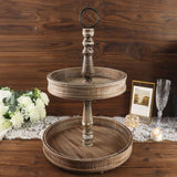 20inch Rustic Brown 2-Tier Wooden Cupcake Stand, Farmhouse Style Serving Tray Stand