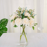 2 Bushes | Ivory / Blue Artificial Silk Dahlia Flower Bouquet Spray