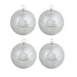 4 Pack | 6inches Silver Foam Disco Mirror Ball With Hanging Strings, Holiday Christmas Ornaments