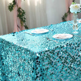 90x156 Turquoise Big Payette Sequin Rectangle Tablecloth Premium