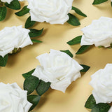 24 Roses | 5inch White Artificial Foam Flowers With Stem Wire and Leaves