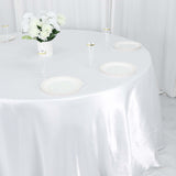 132Inch White Seamless Satin Round Tablecloth