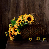 2 Bouquets | 13inch Yellow Artificial Silk Sunflower Flower Bushes