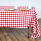 60"x126" White Red Buffalo Plaid Rectangle Tablecloth, Checkered Polyester Tablecloth