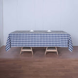 60"x126" White Navy Blue Buffalo Plaid Rectangle Tablecloth, Checkered Polyester Tablecloth