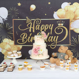 6ftx3ft Black / Gold Happy Birthday Polyester Background Banner