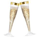 12 Pack | 6oz Clear / Gold Hollow Stem Plastic Champagne Flute Glasses, Disposable