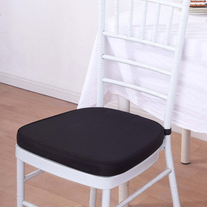 2inch Thick Black Chiavari Chair Pad, Memory Foam Seat Cushion With Ties and Removable Cover