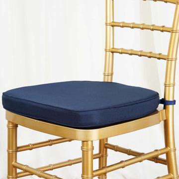 Chiavari Chair Cushion with 1.5" Thick Memory Foam and Ties Navy Blue - Stylish Removable Cover for Comfort