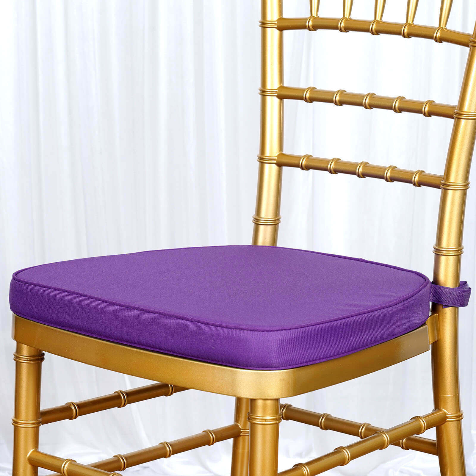 Chiavari Chair Cushion with 1.5" Thick Memory Foam and Ties Purple - Stylish Removable Cover for Comfort