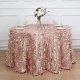 120inch Dusty Rose 3D Leaf Petal Taffeta Fabric Round Tablecloth