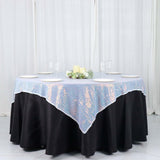 60x60inch Iridescent Blue Duchess Sequin Square Table Overlay, Table Linen Decor