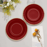 25 Pack | 8inch Burgundy Sunray Gold Rimmed Dessert Appetizer Paper Plates, Disposable