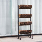 42inch 4-Tier Metal Ladder Plant Stand With Natural Wooden Log Planters