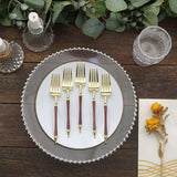 24 Pack | 6inch Gold / Brown Plastic Dessert Forks With Roman Column Handle