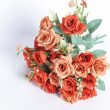 4 Bushes 12inch Terracotta (Rust) Real Touch Artificial Silk Rose Flower Bouquet