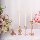 Set of 4 Assorted Gold Glass Taper Votive Candle Stands, Lined Crystal Glass Tea Light