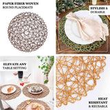 6 Pack | 15inch Beige Paper Fiber Woven Placemats, Round Table Mats