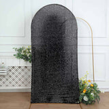 7ft Black Shimmer Tinsel Spandex Chiara Backdrop Stand Cover Fitted Round Top Wedding Arch