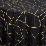 120inch Black Round Polyester Tablecloth With Gold Foil Geometric Pattern