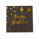 20 Pack Black Gold Happy Birthday Paper Cocktail Napkins With Foil Print, Soft 2-Ply#whtbkgd