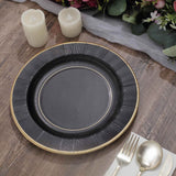 25 Pack | 10inch Black Sunray Gold Rimmed Serving Dinner Paper Plates, Disposable Party Plates