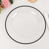 10 Pack Clear Regal Disposable Party Plates With Black Rim, 10inch Round Plastic