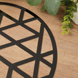 6 Pack Black Laser Cut Geometric Triangle Cardboard Dining Table Mats, Round Disposable Placemat