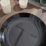 10 Pack | 10inch Glossy Black Round Disposable Dinner Plates With Gold Rim