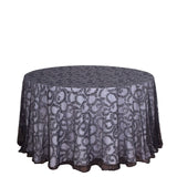 120inch Black Sequin Leaf Embroidered Seamless Tulle Round Tablecloth