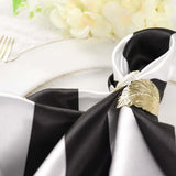 5 Pack | Black & White Striped Satin Cloth Dinner Napkins | 20x20Inch