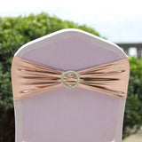 5 pack Metallic Spandex Chair Sashes With Attached Round Diamond Buckles - Rose Gold | Blush