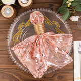 Blush Rose Gold Wave Embroidered Sequin Mesh Dinner Napkin, Reusable Decorative Napkin