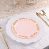 7.5Inch Gold Embossed Blush/Rose Gold Plastic Dessert Salad Plate - Round With Scalloped Edges