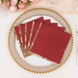 50 Pack Soft Burgundy 2 Ply Disposable Cocktail Napkins with Gold Foil Edge, Paper Beverage Napkins 