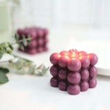 Burgundy Bubble Cube Long Burning Paraffin Wax Candle Set, Unscented Decorative Pillar Candle Gift