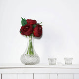 5 Flower Head Burgundy Peony Bouquet | Artificial Silk Peonies Spray