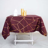 54"x54" Burgundy Polyester Square Overlay With Gold Foil Geometric Pattern