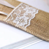 10 Pack | 4x8inch Natural Burlap/Lace Single Set Silverware Holder Pouch