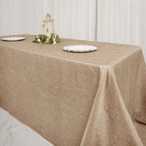 Natural Seamless Faux Burlap Rectangle Tablecloth, Boho Chic Jute Table Linen for 8 Foot Table