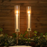 2 Pack | 16inch Gold Metal Glass Candle Stands, Candlestick Holders With Chimney Candle Shades